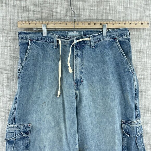 Abercrombie & Fitch Vintage Cargo Jeans Mens XLDistressed Blue *Flaw* 2916 - Picture 2 of 15